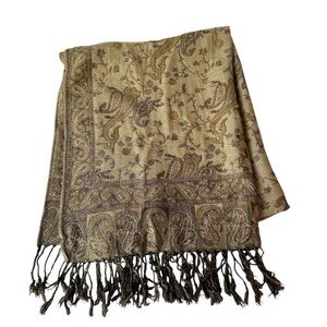 Pashmina Oversized Silk-Blend Scarf, Tan and Brown